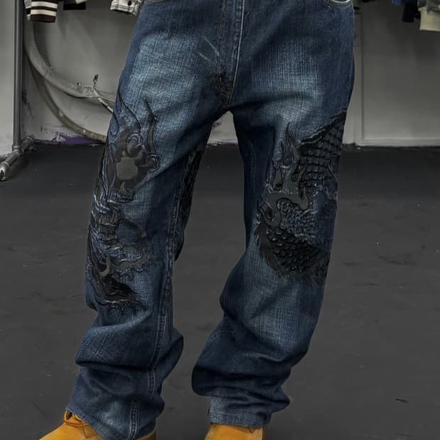 카라쿠리 타마시 오리엔탈 드래곤 데님팬츠