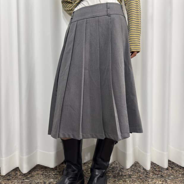 gray pleats midi skirt