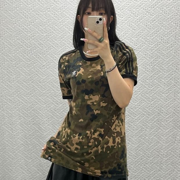 아디다스 빈티지 스트릿 펑크 카모플라주 삼선 반팔티 M C13664