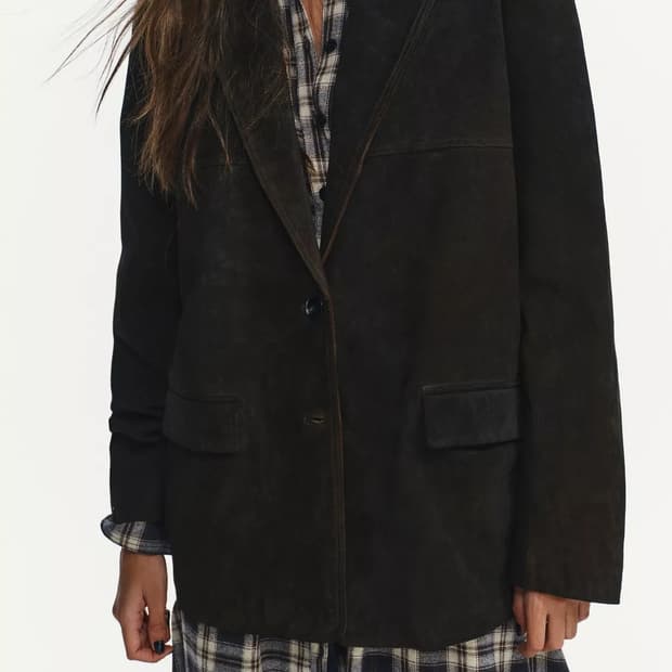 100% 스웨이드 가죽 포켓 블레이저  