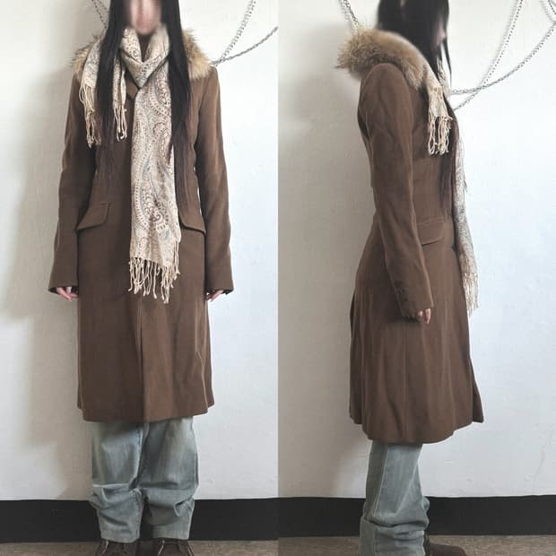 프라다 by 라프시몬스 폭스 퍼 칼라 롱코트