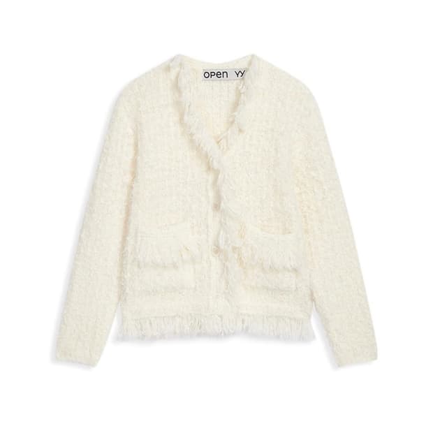 오픈와이와이 트위드 니트 가디건 아이보리