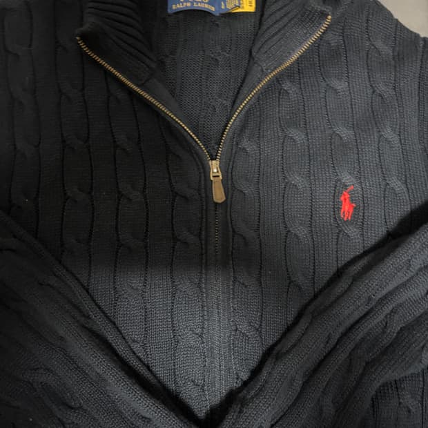 폴로 케이블 니트 풀 집업 헌터 네이비 L