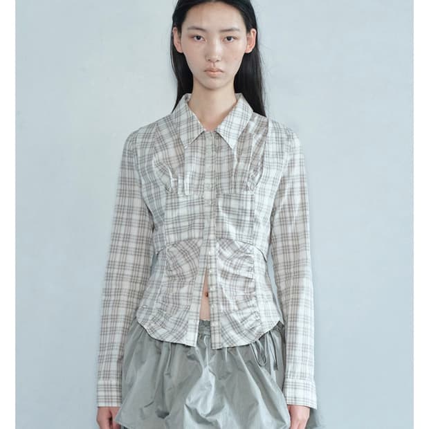 cerric check bustier shirt, beige 