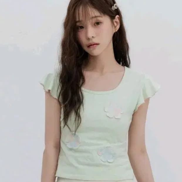 하이스쿨디스코 플로럴 프릴 숏슬리브