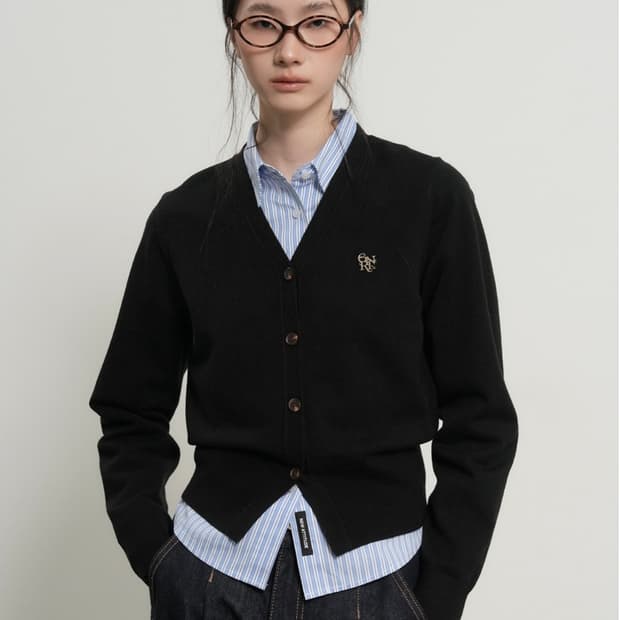 제너럴아이디어 브이넥 가디건 S 블랙