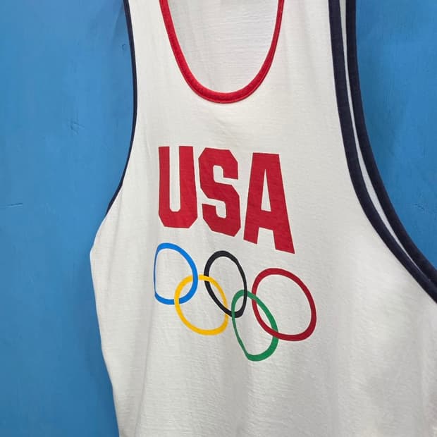 올드 아메리카 올림픽 USA 오륜기 링거 슬리브리스 나시
