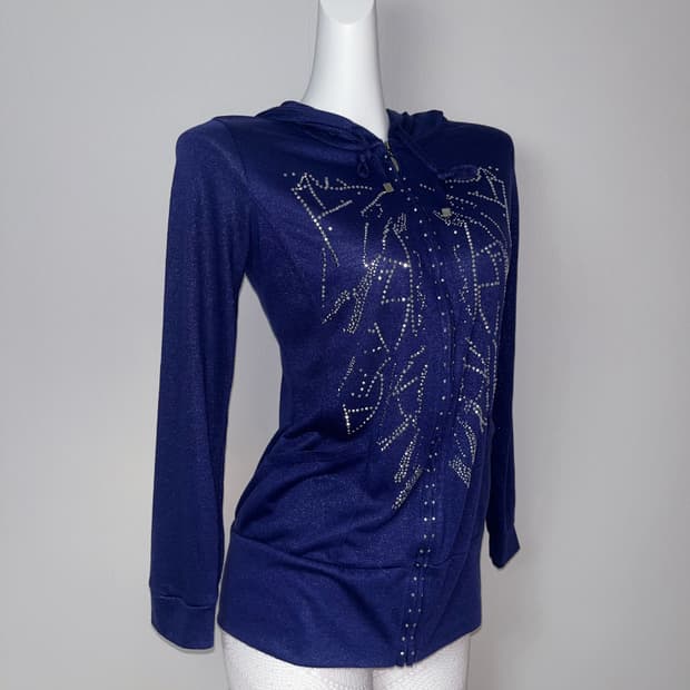 Y2K 갸루 라인스톤 슬림핏 후드집업