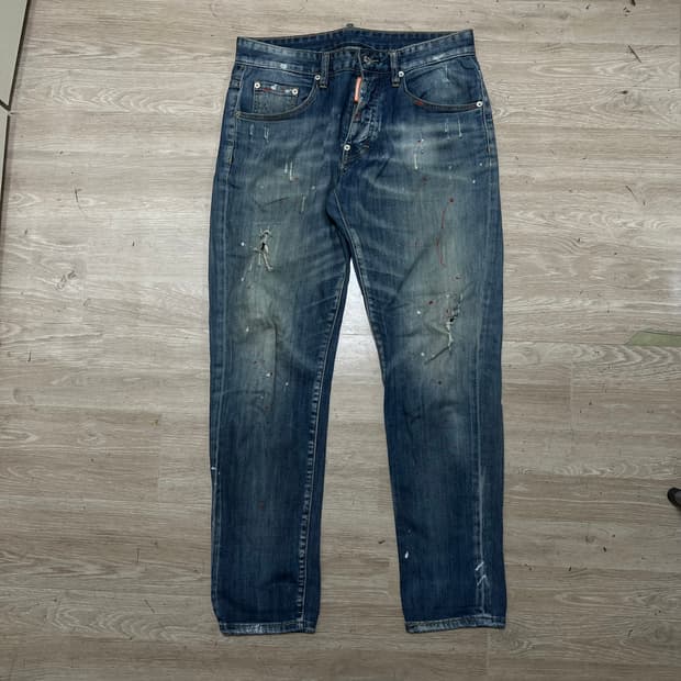 디스퀘어드2 빈티지 데미지드 워싱 페인팅 데님진 청바지 [중청] 46
