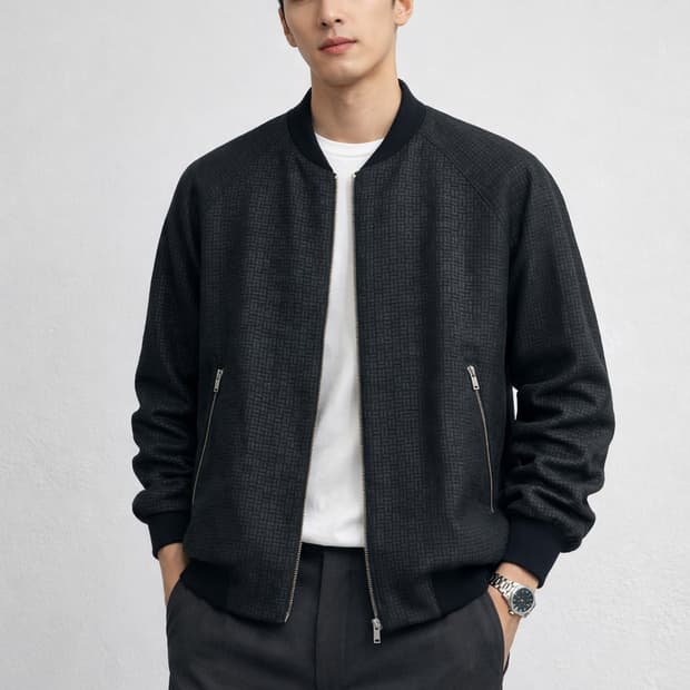 COS(코스) 기하학 패턴 밤버 자켓 블랙