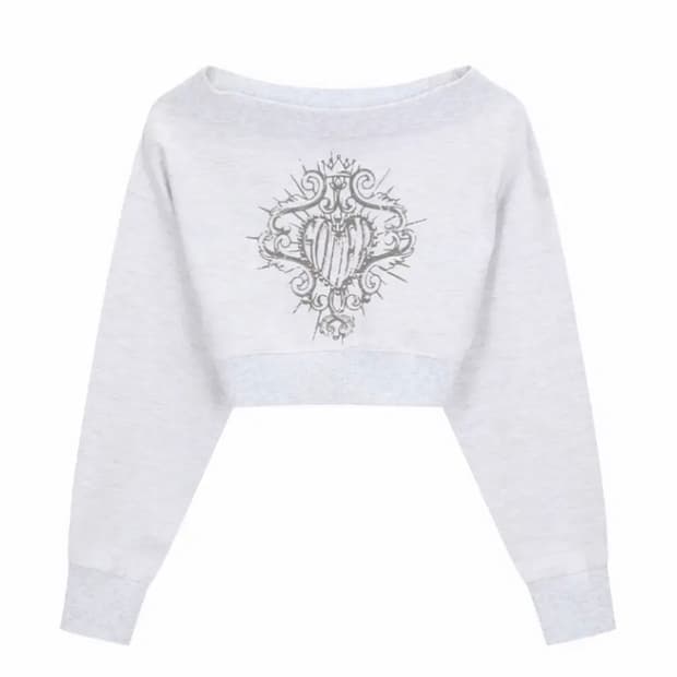 가터갤러리 오프숄더 스윗 크롭탑 그레이