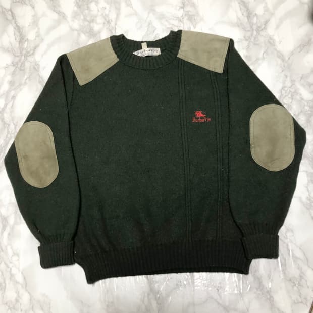 버버리 니트 딥카키 램스울 라운드 