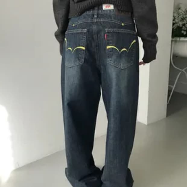 ootj 옐로 포인트 와이드 빈티지 진 데님팬츠