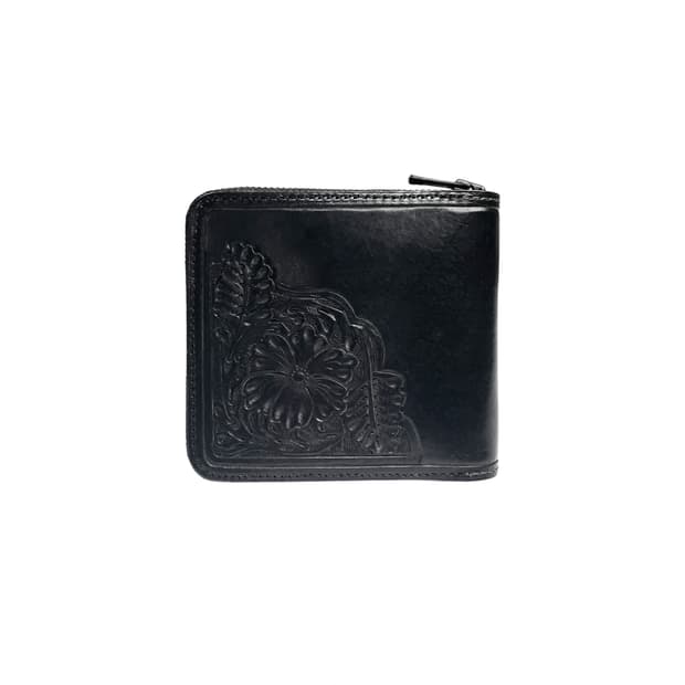 carving leather zipped wallet