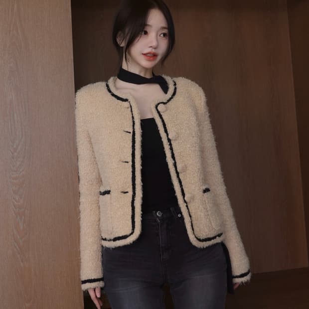 카인다미 울 트위드 누빔 패딩 자켓