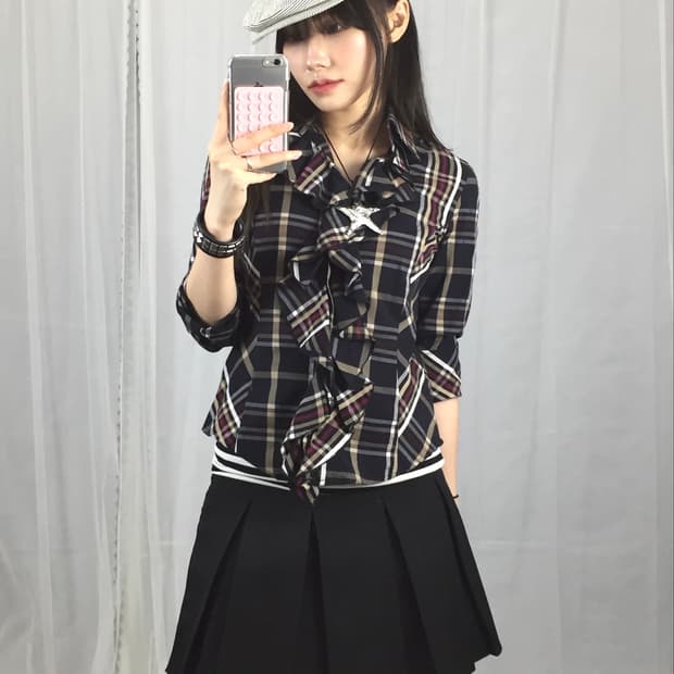 NARACAMICIE Plaid Ruffle Blouse