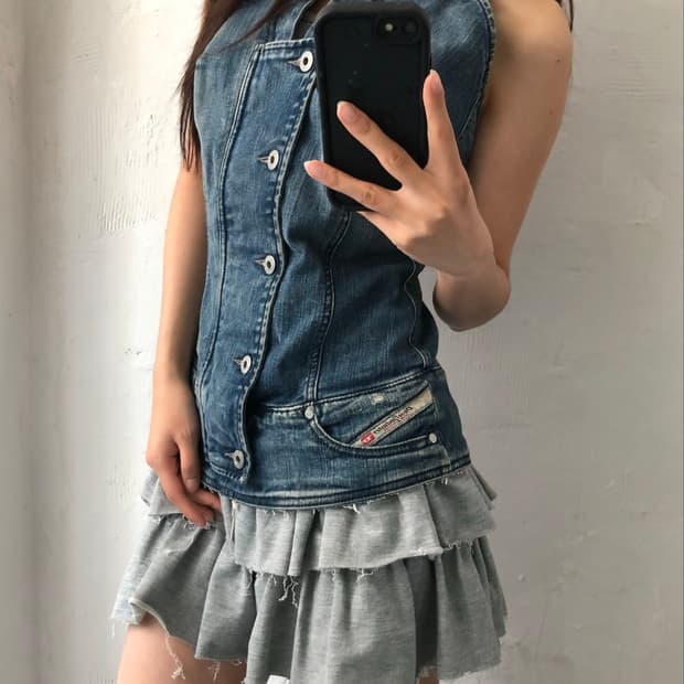 Diesel 디젤 데님 컷아웃 홀터넥 탑