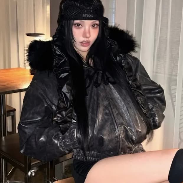 Op. 00 OP-USA HOODED LEATHER BOMBER BLAC