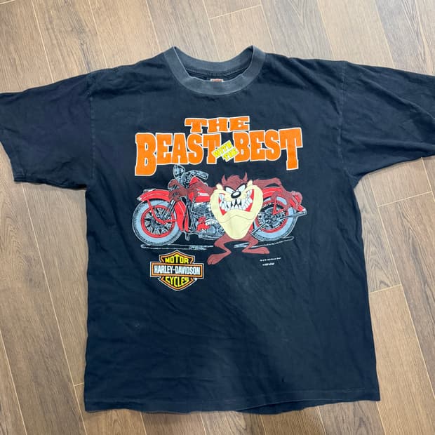 90s USA Made 할리 데이비슨 반팔 티셔츠 루니툰즈 테즈 태즈