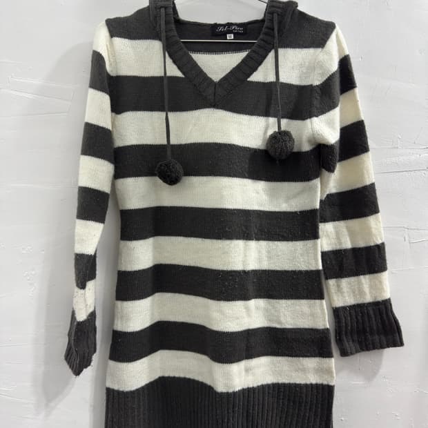 stripe hood knit onepiece