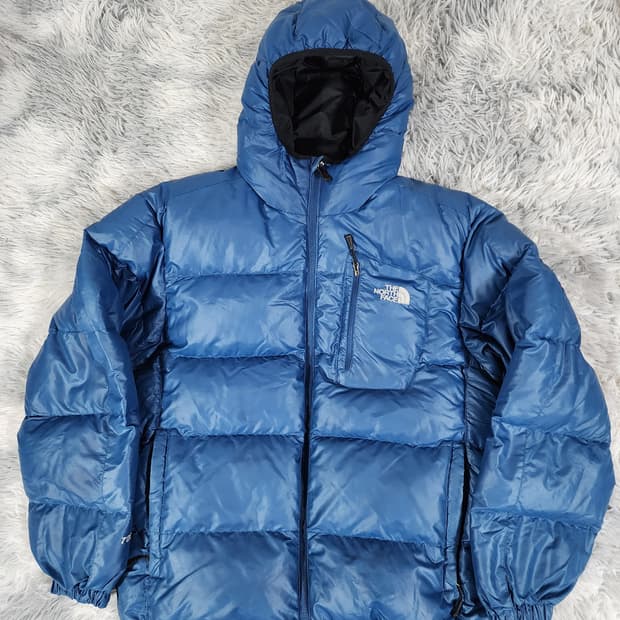 노스페이스 700 눕시 블루 구스 페텍스 패딩 후드