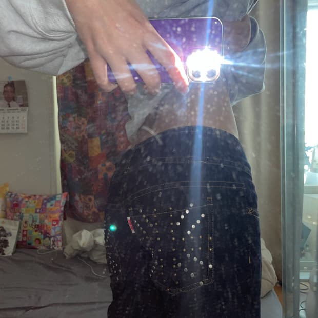 스컬프터 유니온잭 데님 팬츠