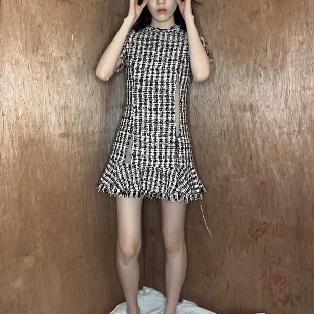Sandy Liang Tweed mesh point dress