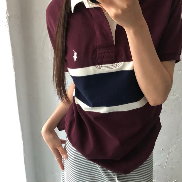 Polo 폴로 랄프로렌 버건디 배색 커스텀 핏 카라티