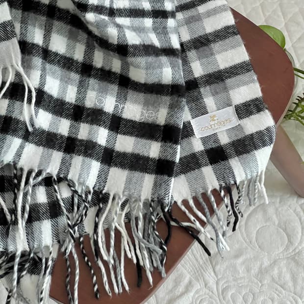 큐레쥬 울 담요 블랭킷 스톨 / 블랙 화이트 체크 꾸레쥬