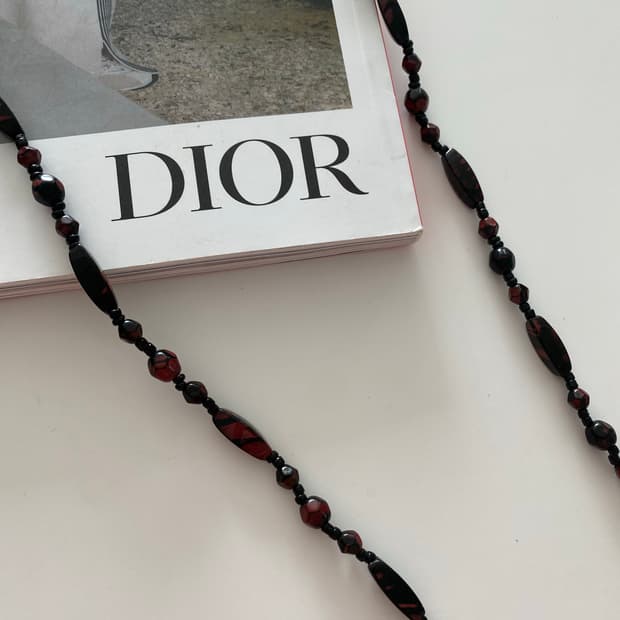 일본수입 레드 블랙 믹스 비즈 롱 목걸이 해