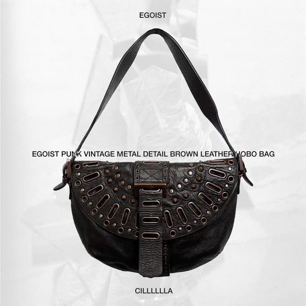 EGOIST 에고이스트 펑크 빈티지 메탈 디테일 브라운 레더 호보백