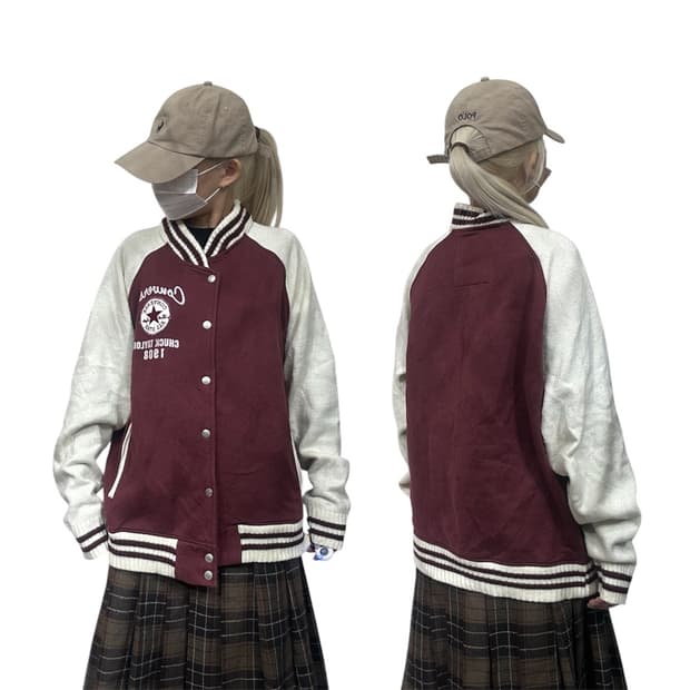 빈티지 재팬 컨버스 버건디 자수 로고 니트 코치 자켓 L
