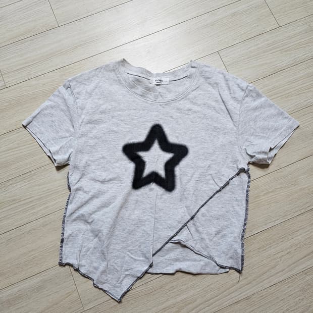 크롭 멜란지 언발 반팔티셔츠