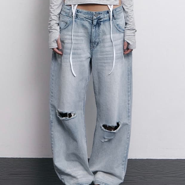 플리즈노팔로우 데님 25Damaged Washing Wide Denim