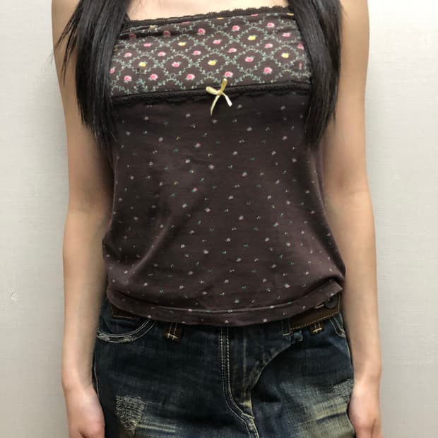 빈티지 브라운 플라워 슬리브리스