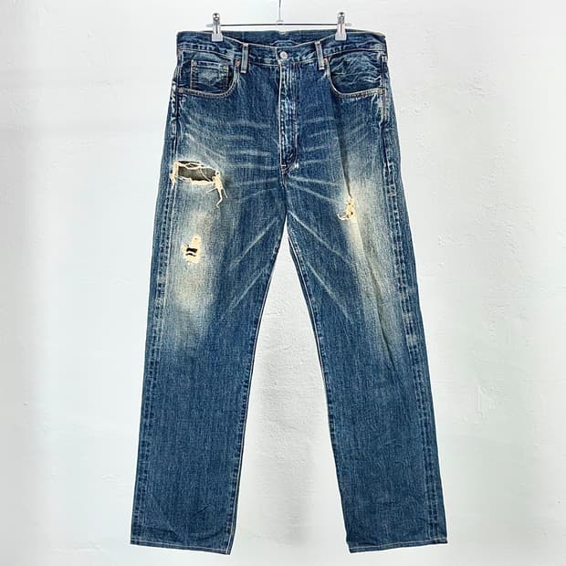 리바이스 502-xx 빅 E 디스트레스드 재팬기 와이드 데님 팬츠