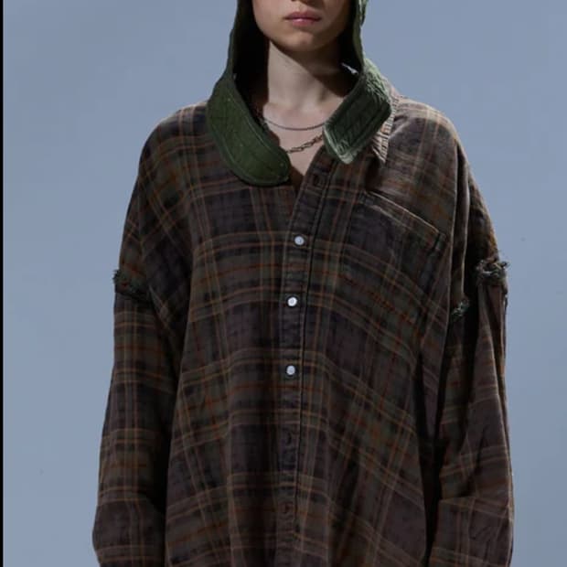 R13 알써틴 25FW 슈레디드 심 드랍넥 셔츠 브라운 S