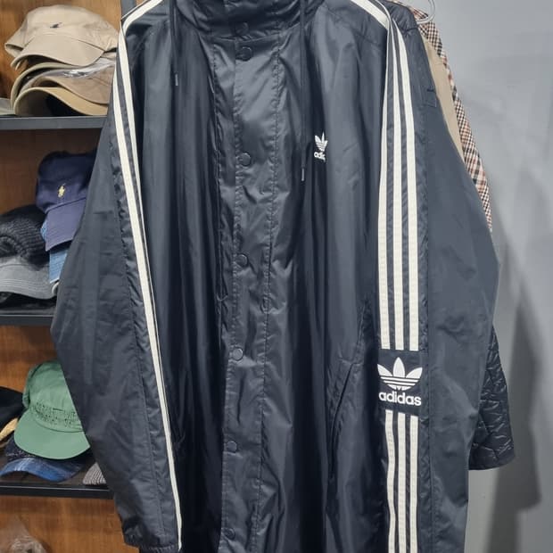 ((ADIDAS))아디다스 불꽃마크 삼선 바람막이 롱점퍼 3xL
