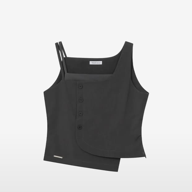 Layered button sleeveless top CHARCOAL