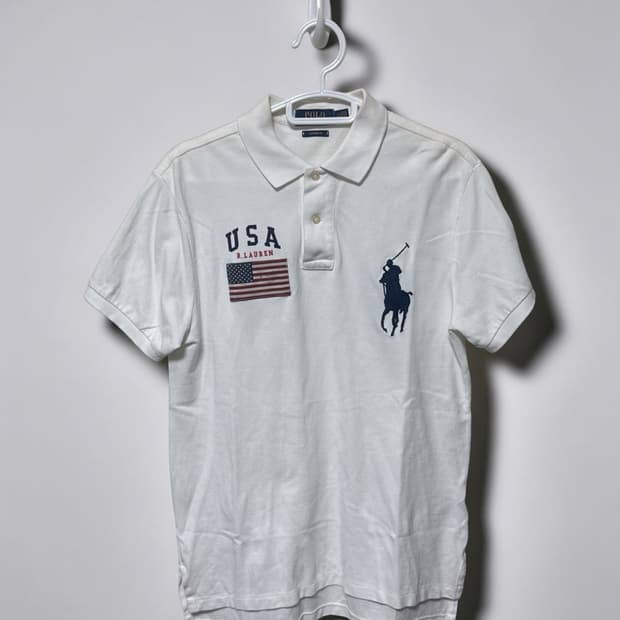 폴로 USA 국가 패치 빅포니 화이트 카라티 m 