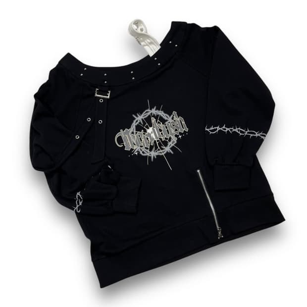 펑크 세이비어 와이어 트라이벌 오프 숄더 다크 맨투맨