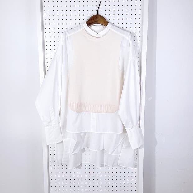 (정품/새상품) 엔폴드 여성 화이트 베이지 니트 셔츠 블라우스