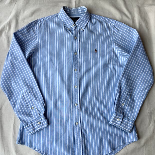 폴로 랄프로렌 옥스포드 스트라이프 셔츠 블루 커스텀핏 L