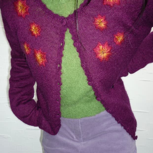개별구매 가능)Purple cardigan & green knit set