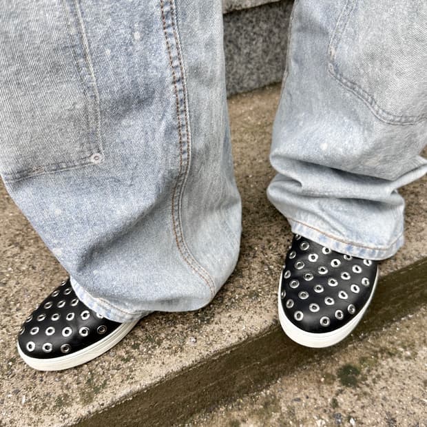 00s 프라다 스포츠 블랙 그로멧 슬립온 플랫 슈즈