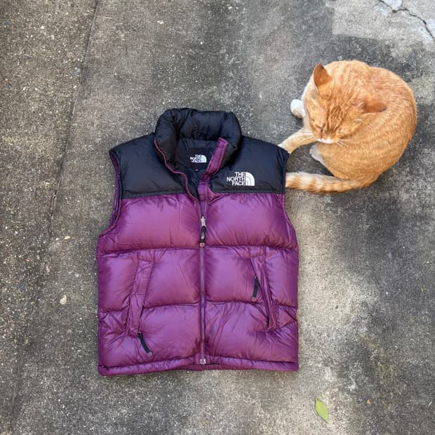 노스페이스 눕시 퍼플 패딩 조끼 90