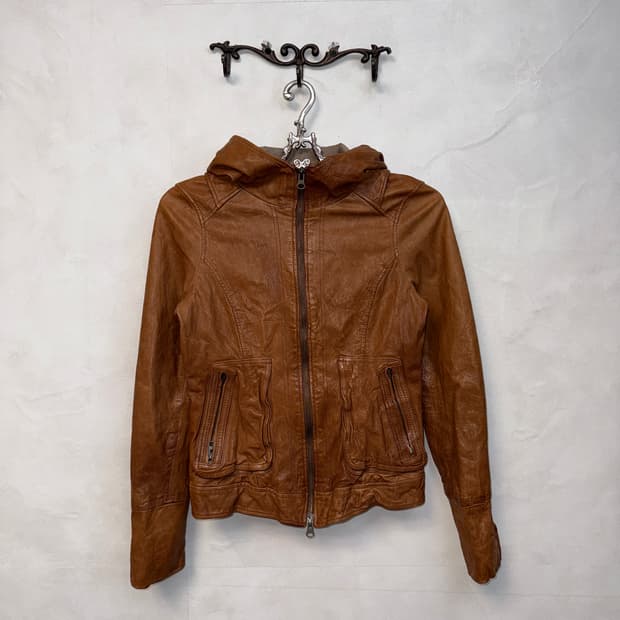 Camel brown lamb skin two ways hood jk