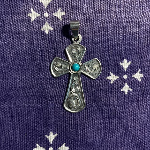 Sterling Turquoise Floral Cross Pendant