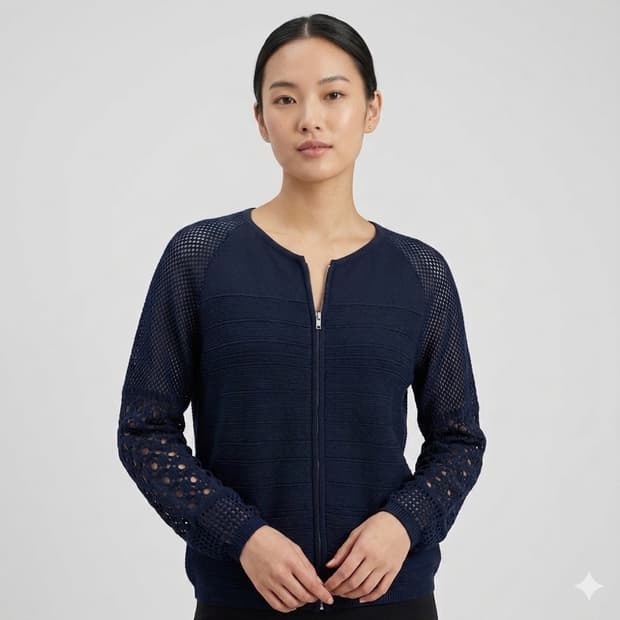 🌿 봄가디건 | 펀칭 니트 집업 네이비 M | 슬림핏 / 데일리 출근룩