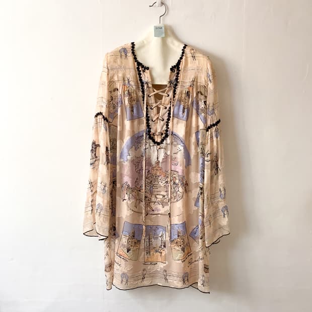 안나수이 보헤미안 포스트카드 실크 원피스